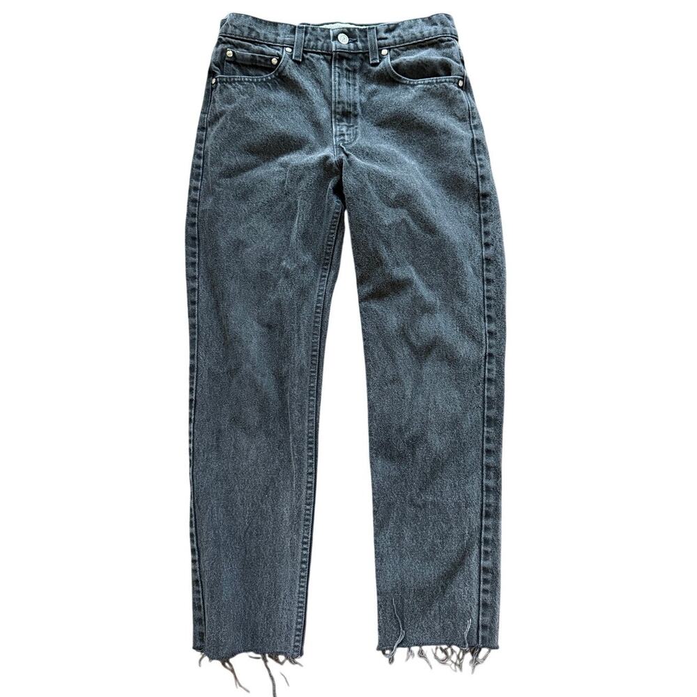 Levi's Vintage Washed Black Silver Tab Cut Off Raw Hem Straight Leg Jeans 28/27